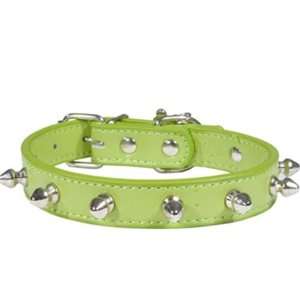  Designer Dog Collar   Leather Spike Collar   Light Green 