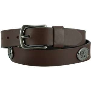   Wildcats Brown Leather Brushed Metal Concho Belt: Sports & Outdoors
