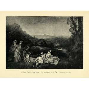  1895 Print Jean Antoine Watteau Art Quiet Love Lovers Romance 