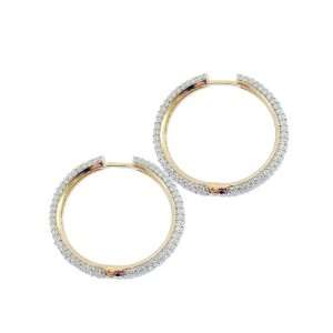   14k Yellow Gold, Sparkling Hoop Earring with Lab Created Gems: Jewelry