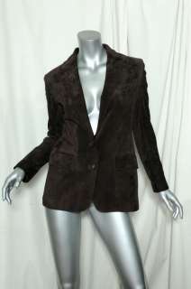 GUCCI Womens Dark Brown Suede Leather 2 Button Blazer Jacket Coat S 
