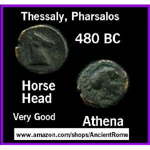  4080 BC. ANCIENT COIN HOUSE. Thessaly, Pharsalos. ATHENA. HORSE 