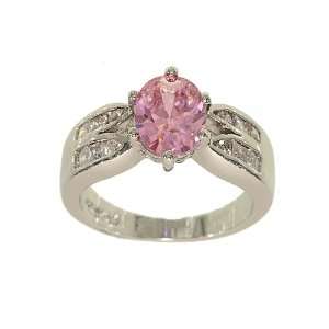  Pink Cubic Zirconia Silvertone Fashion Ring with Two Rows of Channel 