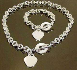 Classic Nice 925silver T/O clasp heart charm bracelet/necklace set S35 