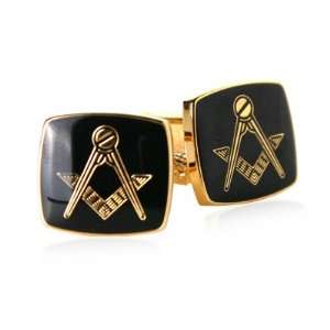  Black Enamel Masonic Compass & Set Gold Tone Cufflinks by 