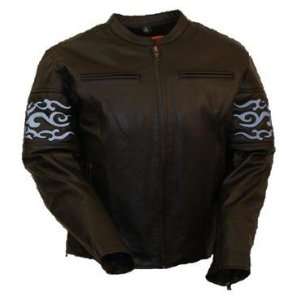   MFG Mens Reflective Tribal Arm Band Mandarin Collar Leather Jacket (M