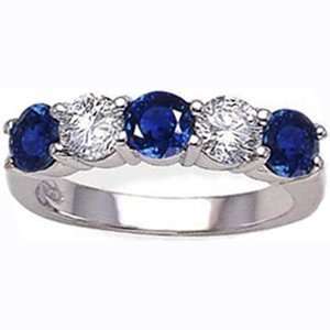  14k Solid Gold 5 Stone Diamond Sapphire Ring (1.50 cts.tw 
