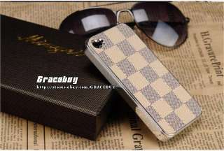   Leather Back Hard Case Cover Checker Pattern For iPhone 4/ 4s  White