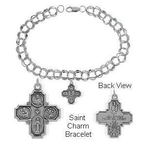   Genuine Sterling Silver Saint Cross Charm Religious Bracelet Jewelry