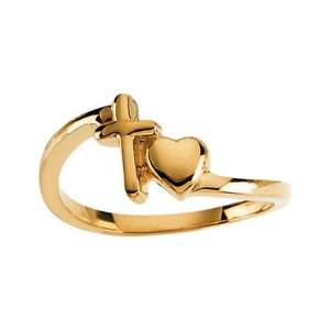    Womens Yellow Gold Cross & Heart Christian Purity Ring Jewelry