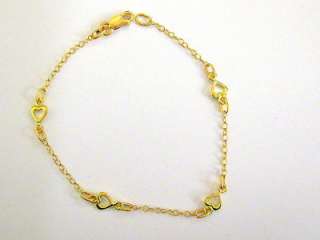 14K Solid Yellow Gold Heart Link Bracelet 7 New  