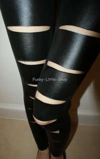 Shiny black Sliced leggings tight pants rock punk pt356  