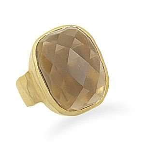  Smoky Quartz Silver Ring With 14k Gold Plated Matte Finish Band 