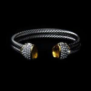  Silver Crystal Citrine Designer Bangle Bracelet Jewelry