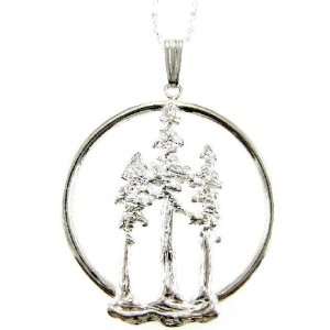  Three Tree in Circle Pendant Necklace in Sterling Silver 