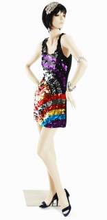 Multi Color Sequin Spangle Mesh Spandex Cocktail Dress  