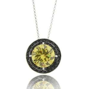  Silver Yellow Stone Simulated Black Diamond Circle Pendant Jewelry