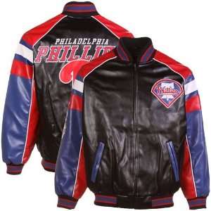   Phillies Black Pleather Varsity Full Zip Jacket  : Sports & Outdoors