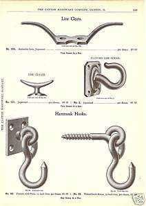 CLOTHES LINE CLEAT HAMMOCK HOOK ANTIQUE 1896 CATALOG AD  