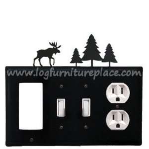  Wrought Iron Moose & Pine Quad GFI/Switch/Switch/Outlet 