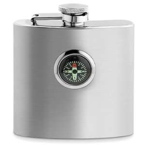  Stainless Steel Compass Flask   6 oz: Kitchen & Dining