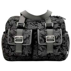OiOi Baby Bag Carry All Floral Black & Charcoal Jacquard with Acacia 