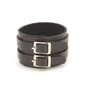 Brown silver buckle 40 mm designer leather wristband bracelet by 
