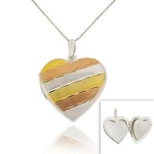 Vermeil (24K Gold over Sterling Silver) Tri Color Gold Stripe Heart 