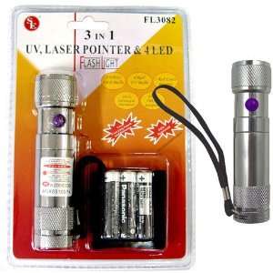   8LED UV Flashlight (4 White LED, 4 Real UV, 1 Laser)