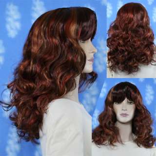 Free US Shipping   Long Wavy Auburn Wigs Highlights Cosplay Party G26 