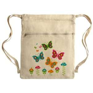  Messenger Bag Sack Pack Khaki Retro Butterflies 