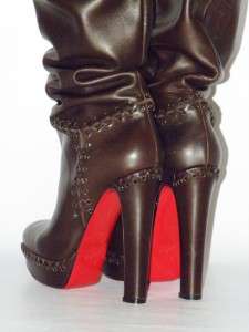 CHRISTIAN LOUBOUTIN Tres Contente Brown Over The Knee OTK Boots Shoes 