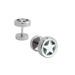  Steel Fake Plugs with Stars and Turquoise Colored Shiny Material 