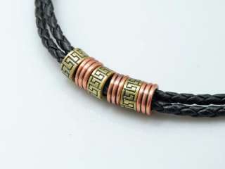 vp034 Weave Leather cord copper Bead Necklace Choker  