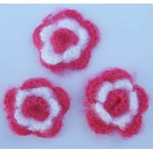   Hot Pink/White Crocheted Flowers Appliques CR68: Arts, Crafts & Sewing