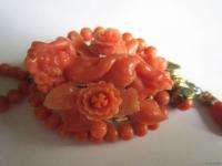 Antique Victorian Carved CORAL CHERUB ROSES PENDANT Necklace Italy 10K 