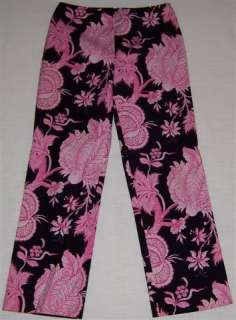 etcetera pink print black linen cotton spandex cropped pants size 2