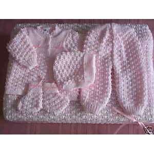  6 pc Crochet Baby Set Blanket Pants Sweater Hat Booties 