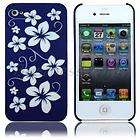Blue Flower Rubberized Back Cover Case for iPhone 4 4G  