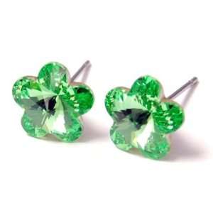   Green Swarovski Crystal Flower Stud Earrings Fashion Jewelry Jewelry