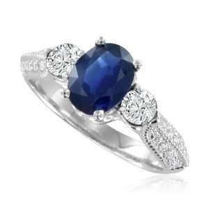  Natural Sapphire and Diamond Ring in Platinum 3 Stone Ring 
