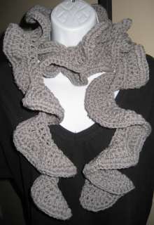 GRAY RUFFLE SCARF~hand crochet~Ladies Accessories Teens Designer 