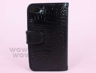 Black Crocodile Leather Wallet Case Cover for iPhone 4G  