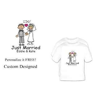  2 Custom Just Married Wedding T Shirts Cartoon Couple 