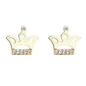  14K Yellow Gold Plated Crown CZ Stud Earrings with Screw 