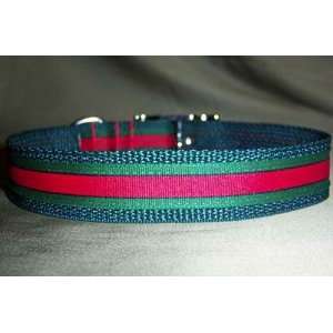 Dog Collar Fancy Green with Red Stripe Dog Collar: Pet 