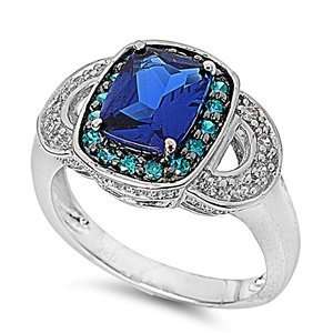  Sterling Silver Royal Engagement Ring with Blue Sapphire 