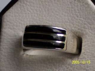 MENS NICE HEAVY SILVER ACOMA BLACK JET RING BY SANEL  
