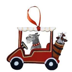  Miniature Schnauzer Dog Golf Cart Wooden Handpainted 3 