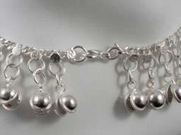 BOOT DECORATION ANKLET SILVER TONE WITH BELL CHARMS, YIN YANG, MULTI 